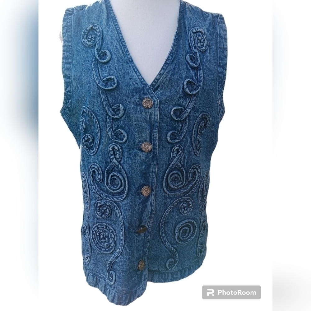 Serengeti Embroidered Denim Vest. Size S